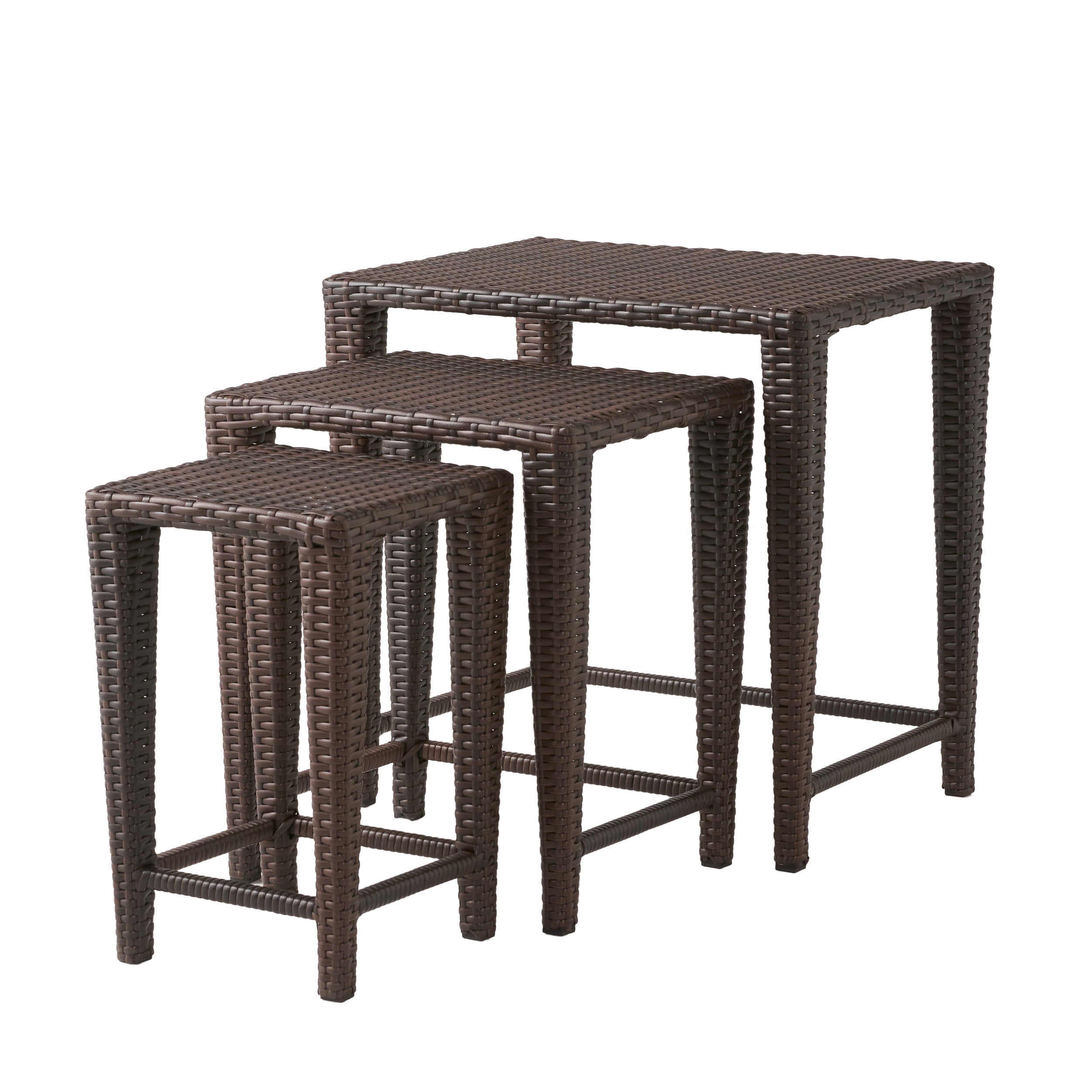 Newton Outdoor Wicker Nesting Table, Set of 3, Multiple Colors