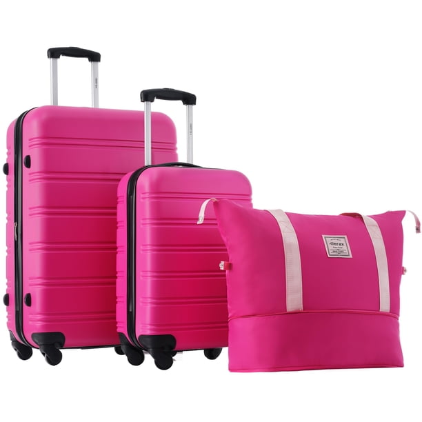 Set de equipaje Merax de 3 piezas, 20 cm, 28 cm, funda rígida rosa con ruedas