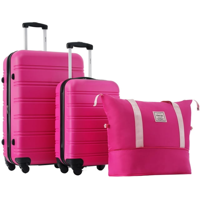 Set de equipaje Merax de 3 piezas, 20 cm, 28 cm, funda rígida rosa con ruedas