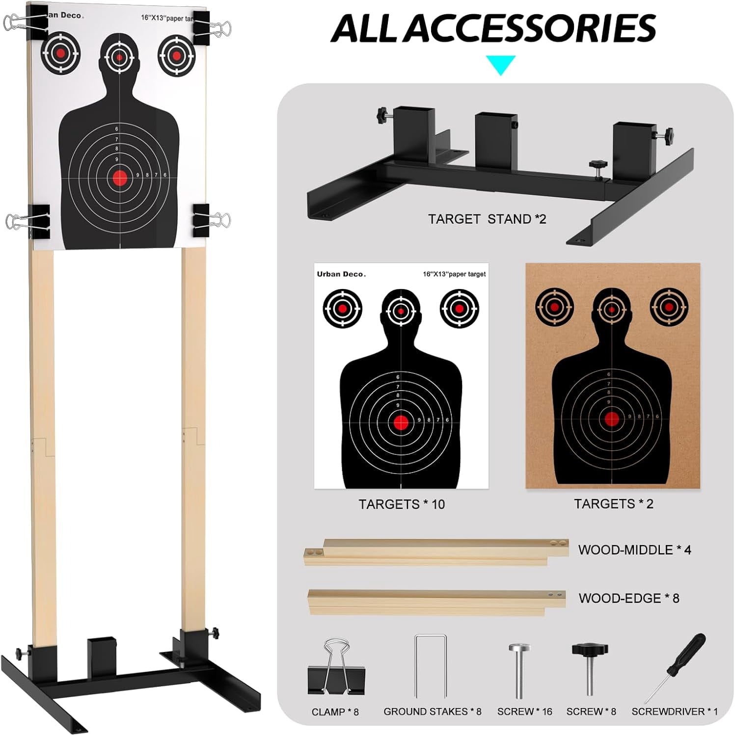 Urban Deco Adjustable Target Stand Base for Paper Shooting Cardboard Silhouette H Shape Stand Base for Shooting Range Wooden Target Station Setup - USPSA/IPSC - IDPA Practice