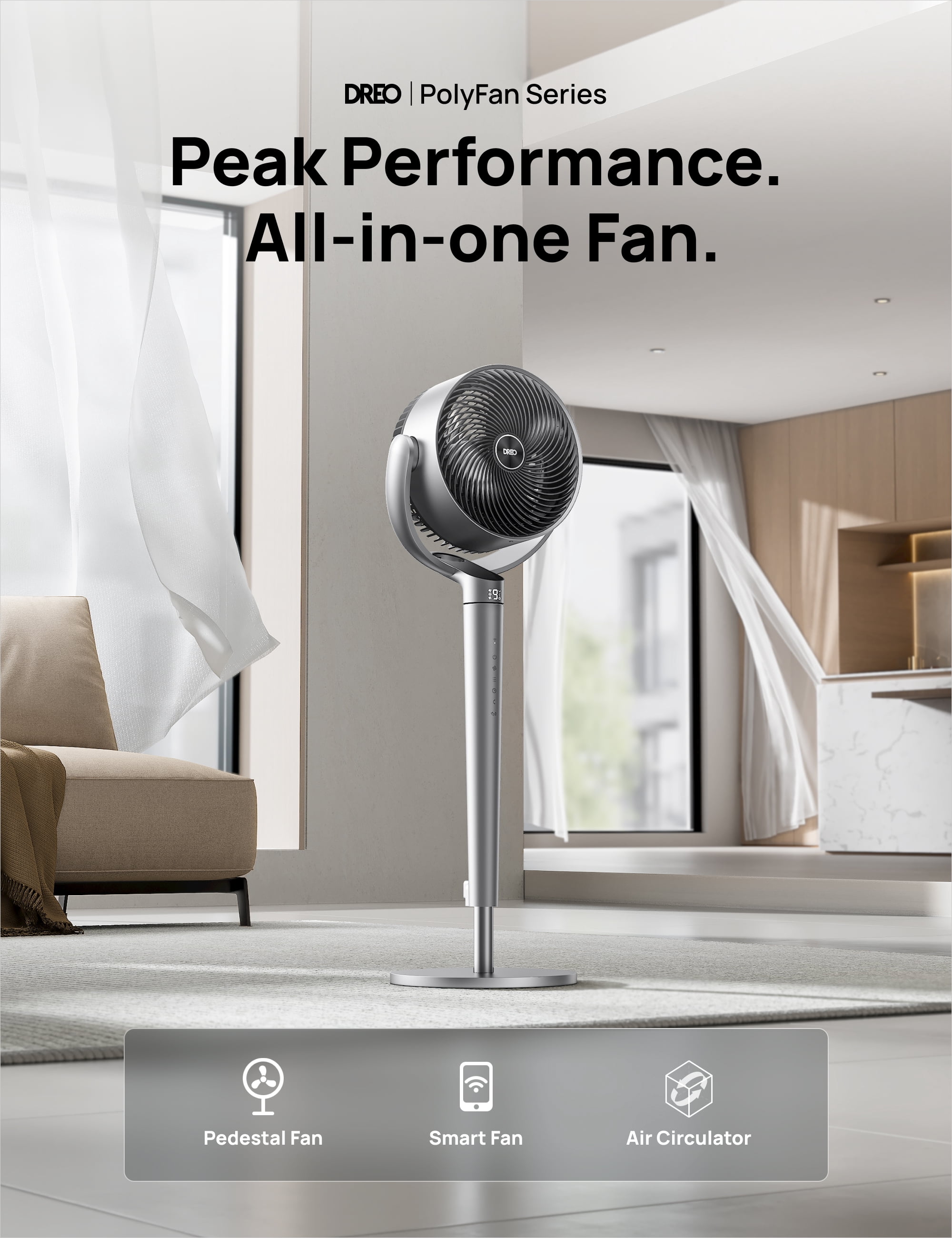 Dreo Oscillating Fan for Bedroom,150°+120° Omni-Directional Quiet Floor Fans with Smart Control, 110ft Pedestal Fan with DC Motor, 9 Speeds, 6 Modes, 43'' Inches, 12H Timer, Wi-Fi/Voice/Alexa
