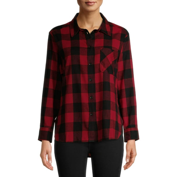 Time and Tru - Time and Tru Women's Plaid Button Front Shirt - Walmart ...
