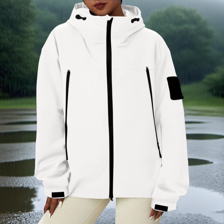 Zynoxe Plus Size Rain Jacket Women Fashion Solid Color Hooded