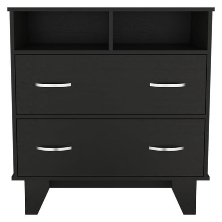 Newboti Furniture Portanova Two Drawer Dresser, Two Open Shelves, Superior Top, Four Legs -Black 32650