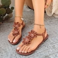 thumbnail image 5 of BRGZLK Floral Sandals for Womens Casual Fashion Summer Beach Solid Color Chic Straps Round Toe Versatile Elastic Strap Flat Sandals Brown 6.5, 5 of 8