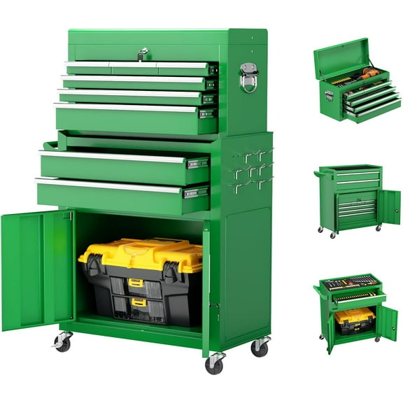 8-Drawer Rolling Tool Chest with Lock, Detachable Tool Cabinet Cart with Wheels, High-Capacity Mechanic Tool Organizer for Garage Workshop Warehouse Storage
