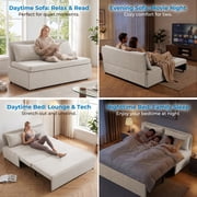 Mjkone Convertible Sofa Bed Queen Size,Linen Pull Out Sofa Bed with Cushions&Throw Pillows,Revesible Sleeper Couch for Apartment/Small Spaces,Beige