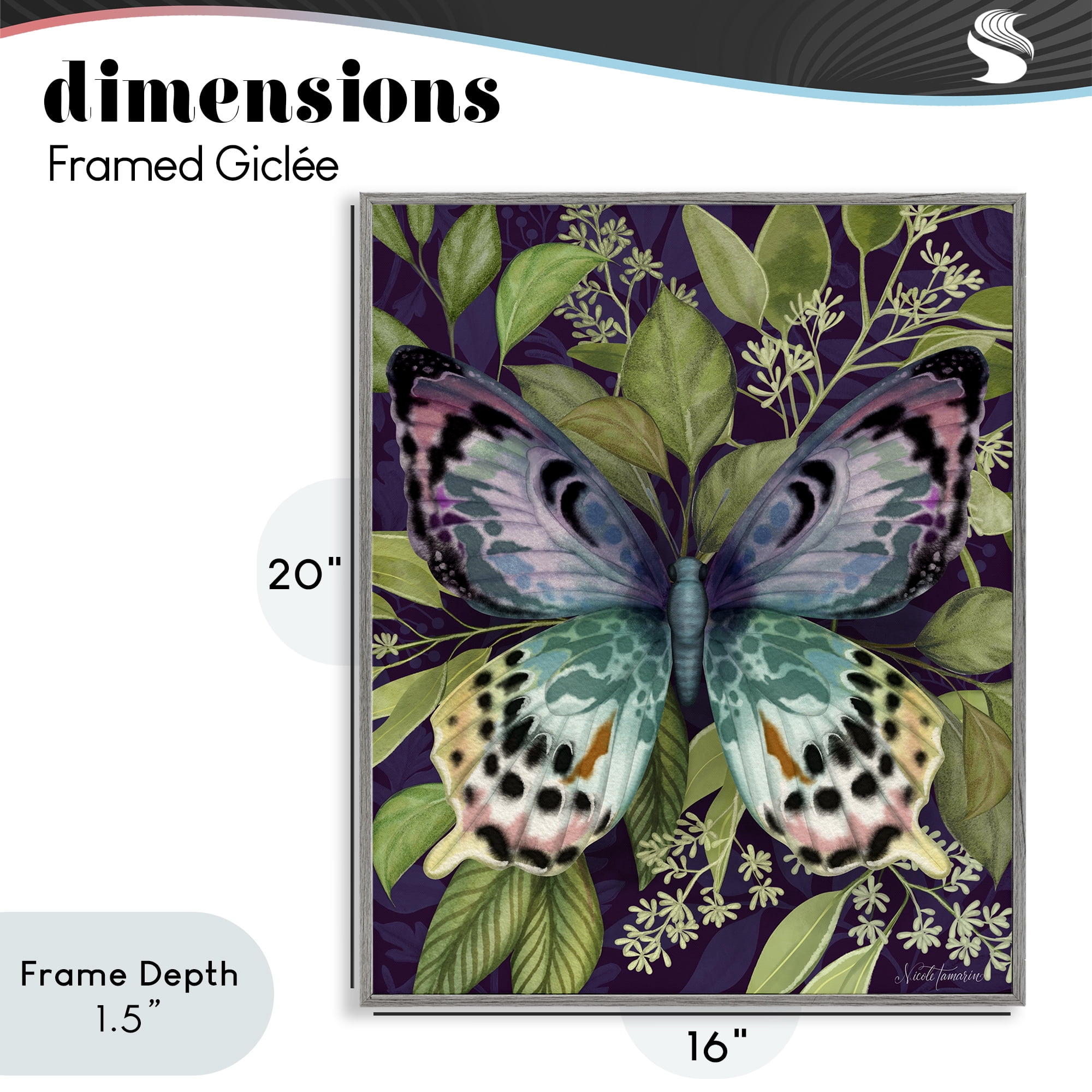 Stupell Industries Midnight Garden Butterfly Gray Framed Giclee Art, design by Nicole Tamarin
