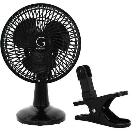 Genesis 6-Inch Clip-On Fan - Convertible Table-Top & Clip Fan, Fully Adjustable Head, Two Quiet Speeds - (Best Quiet Computer Fans)