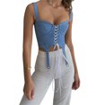 thumbnail image 3 of Tops cortos de mezclilla sin mangas con cordones para mujer Tanques con tirantes ajustados y ajustados XBTCLXEBCO Azul, Mediana, 3 of 6