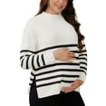 thumbnail image 4 of Womens Maternity Sweater Tops Long Sleeve Shirts Side Slit Stripe Ribbed Knit Mock Neck Pullover Pregnancy S White, 4 of 6