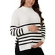 thumbnail image 4 of Suéteres de maternidad para mujeres, camisetas de manga larga, con abertura lateral, rayas, tejido acanalado, cuello simulado, pulóver para el embarazo, XL, blanco, 4 of 6