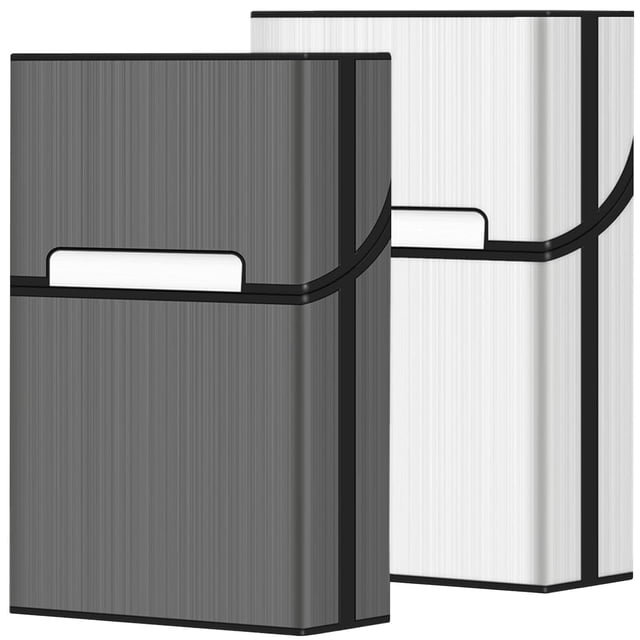 Pitillera, aluminio cepillado magnético, capacidad para 20, paquete de 2 (gris + plateado, tamaño King de 85 mm) Funda protectora rígida para caja de cigarrillos