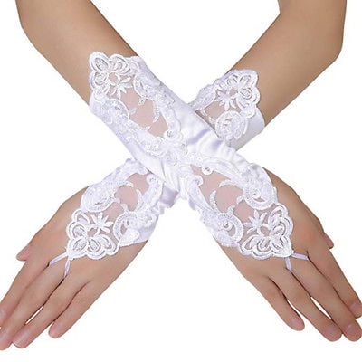 Womens Solid Lace Short Gloves For Bridal Wedding Prom Evening Glove Accessories 