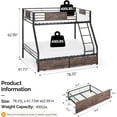 thumbnail image 3 of VINGLI Metal Twin/Full/Drawers Bunk Bed with Flat Rungs Black/Brown, 3 of 9