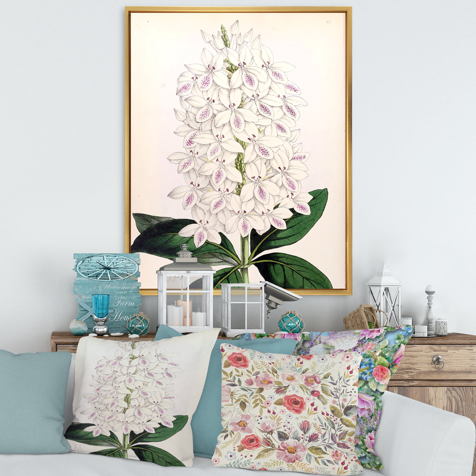 Designart 'Ancient White Orchid III' Traditional Framed Canvas Wall Art Print