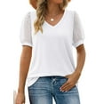 thumbnail image 4 of Womens Summer Tops V Neck T Shirts Swiss Dot Puff Sleeve Tops Loose Casual Tshirts, 4 of 5