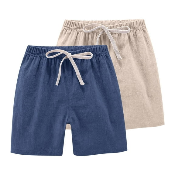 Lopecy-Sta Kids Casual Shorts Beach Wear 2pc Baby Toddlers Boys Girls Light Cotton Linen Shorts Pants Summer Solid Casual Sports Shorts with Drawstring for Kids