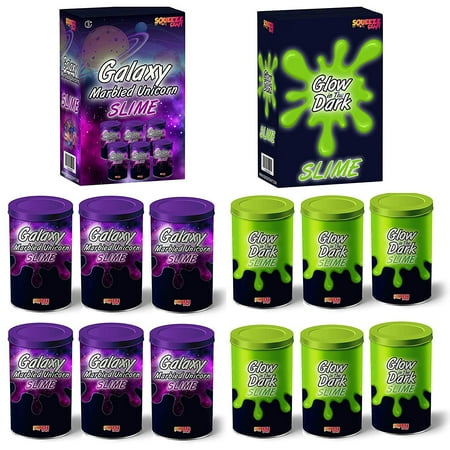 Glow in the Dark Slime and Marbled Galaxy Slime - 12 Pack Assorted Colorful Sludge - Educational Fidget Toy Ideal for Relaxation and Sensory Stimulation, Event Prizes, Goody Bags, Activity Set