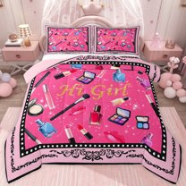 jejeloiu Girls Cosmetics Twin Comforter Sets,Vintage Flower Print Bedding Set For Princess Reversible 2 Pieces