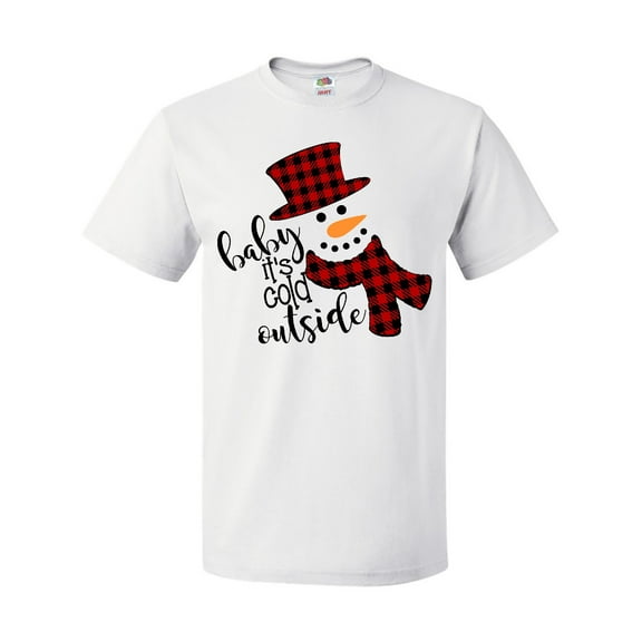 Inktastic Baby It's Cold Outside Cute Snowman in Plaid Print T-Shirt