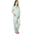 thumbnail image 4 of Bimba Blue Cotton Night Wear Off-White Pajama Set Long Sleeve Shirt with Pyjamas, 4 of 5