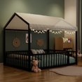 thumbnail image 4 of Euroco Metal Full Size Canopy Bed, Low Profile House Bed with Guardrails, Black, 4 of 10