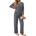 thumbnail image 3 of MINTREUS Women's Pajama Sets Long Sleeve V Neck Lounge Sets Soft Ribbed knit Sleepwear 2 Piece Pjs Set, 3 of 8