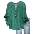 thumbnail image 2 of Womens T Shirts Women's V Neck Tie Button Hollow Fabric Ruffled Sleeves Loose Casual Breathable Short Sleeves Tops for Women, 2 of 5
