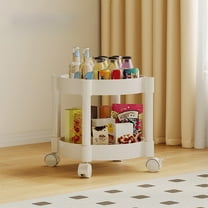 Side Table with Wheels, 2 Tier Waterproof Circle Accent Table, Living Room Sofa Mesa Auxiliar Table Convenient Small Endtable Coffee Table Mobile Nightstands Storage Rack