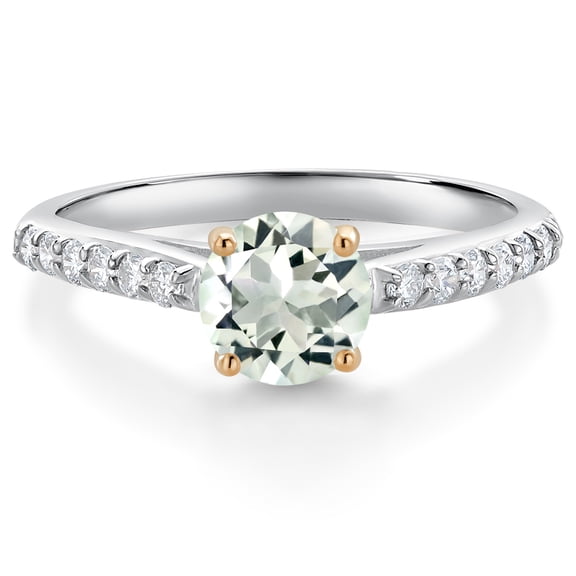 Gem Stone King 10K White Gold Green Prasiolite and White Lab Grown Diamond Engagement Ring for Women (0.98 Cttw, Round 6MM, Gemstone, Size 9)