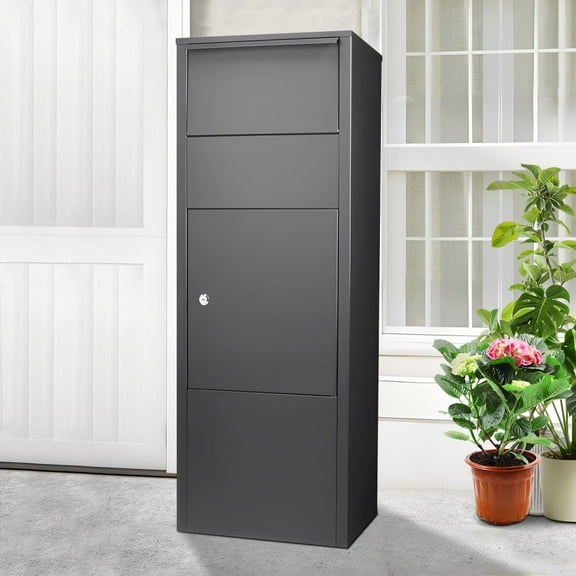 Package Delivery Boxes for Outside, Large Lockable Anti-Theft Metal Parcel Drop Box, Galvanized Steel Secure Package Mailbox for Porch, Fence, Curbside (15.5''L x 10.5''W x 41.3''H, Black)