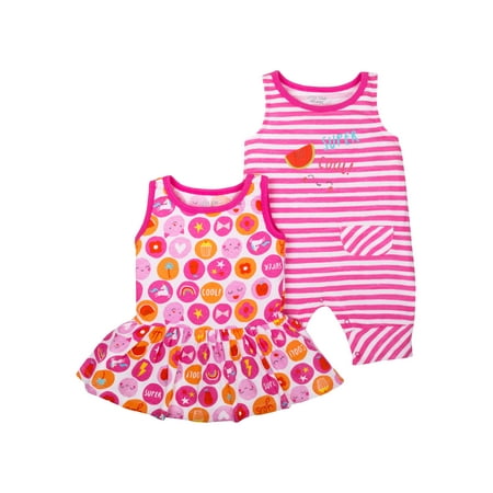 Baby Girl Sleeveless One Piece Romper & Dress, 2-Pack