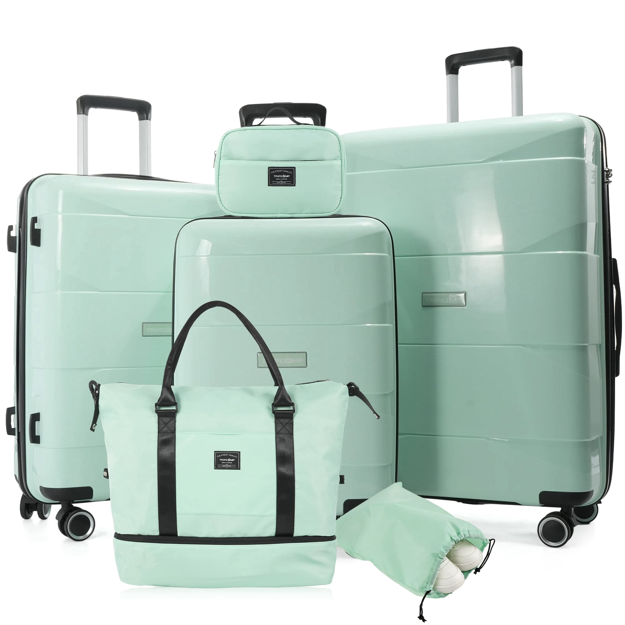Tripcomp 6 Piece Hardside Luggage Set, 20/24/28 Inch Spinner Suitcase with TSA Lock, Lightweight Travel Case Includes Duffel Bag & Packing Cubes,Green
