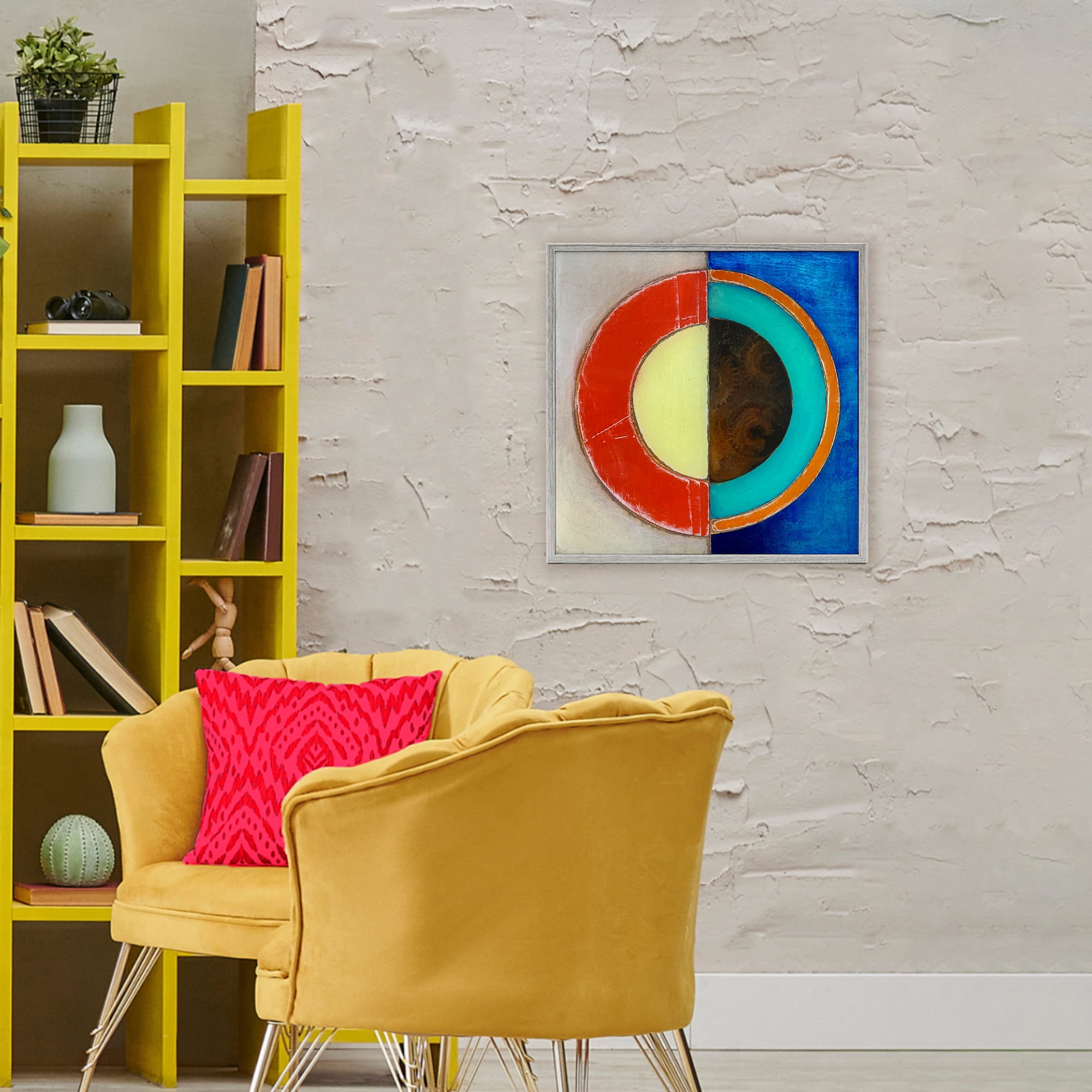 Stupell Industries Round Structured Color Block Gray Framed Giclee Art, design by Matthew Finger