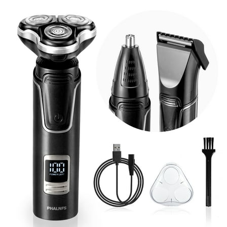 Electric Shaver Razors for Men, RUTAWZ 3-in-1 Beard, Hair & Nose Trimmer, Rechargeable, with LED Display