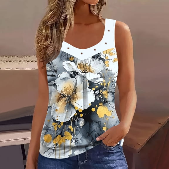 Ailaofu Womens Tank Tops Summer Sleeveless Blouse V Neck Casual Loose Fit Tunic Shirt