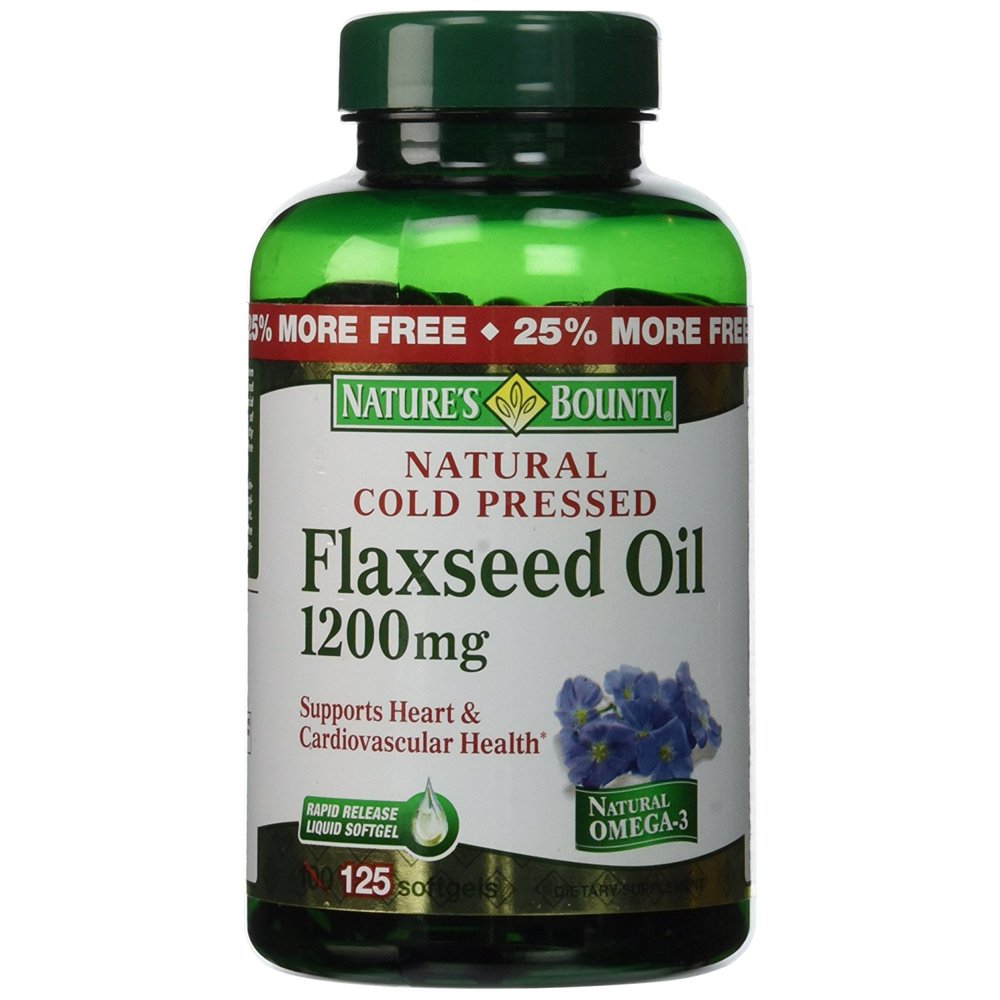 Nature's Bounty Natural Cold Pressed Flaxseed Oil Softgels, 1200mg, 125 Count