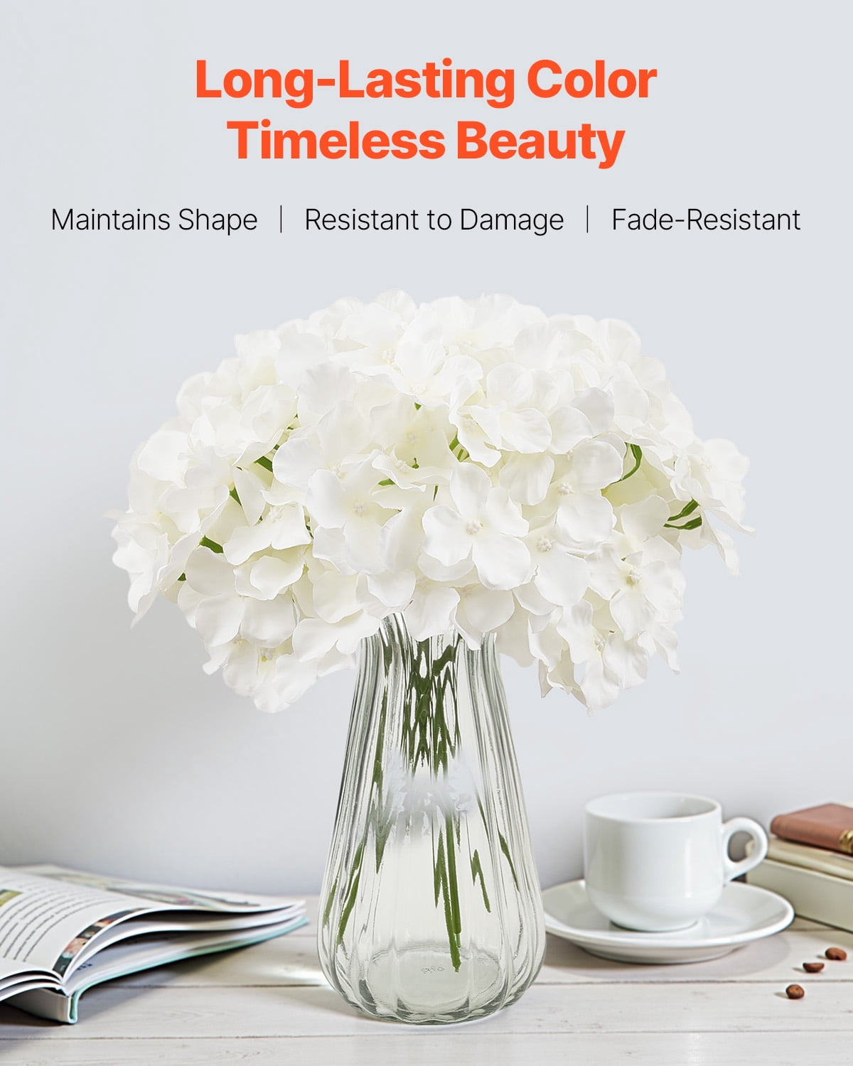VEVOR Artificial Flowers, 65 pcs Real Looking White Silk Fake Hydrangea Bulk, White Faux Bridal Shower with Stems for DIY Wedding Bouquets, Home Centerpieces Arrangements, Party Tables Decorations