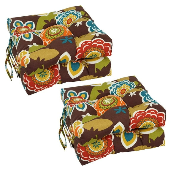 Blazing Needles 16-inch Spun Polyester Patterned Outdoor Square Tufted Chair Cushions (Set of 4)