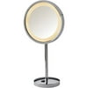Jerdon 9.5" Tabletop LED Halo-Lighted Mirror with 5x Magnification and Built-In Electrical Outlet, 17" Height, Chrome