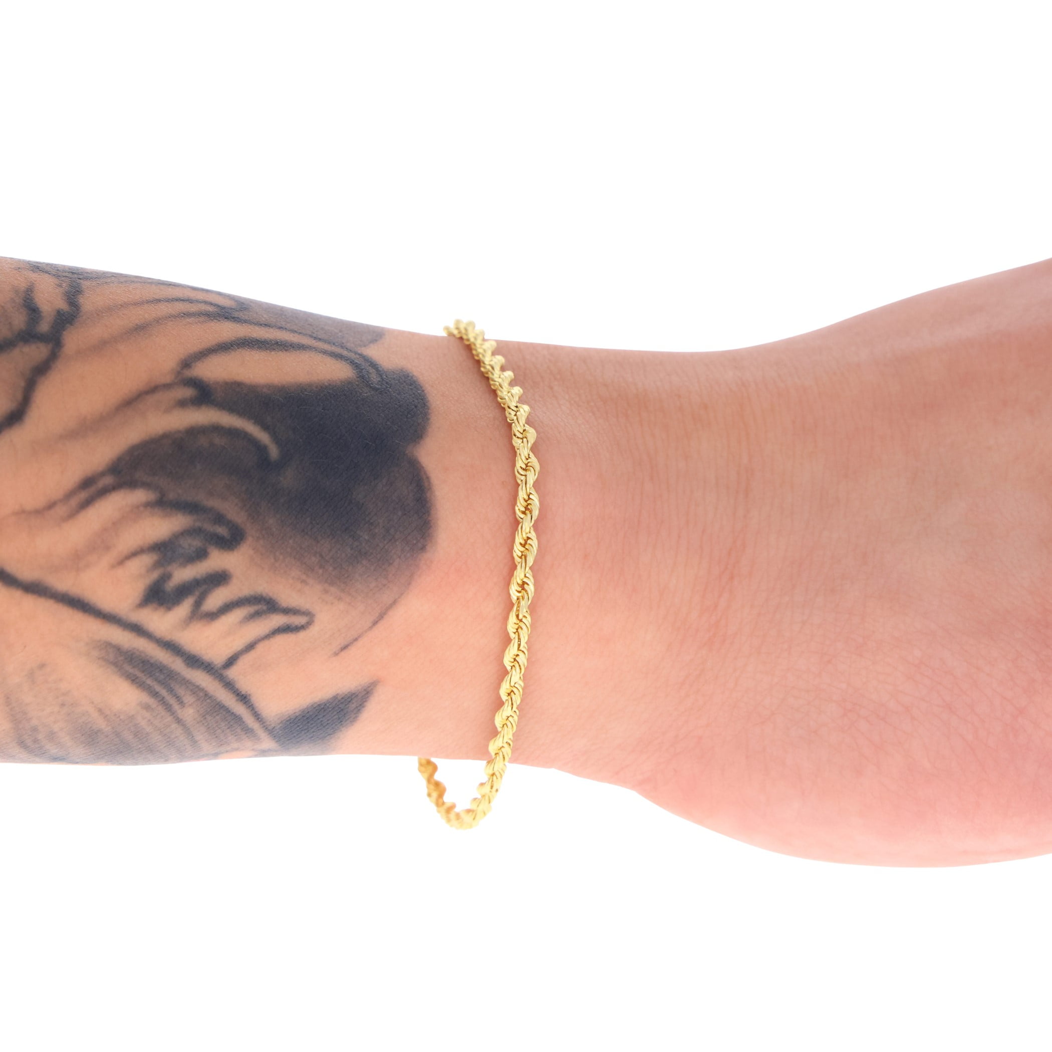 Nuragold 14k Yellow Gold 2.5mm Rope Chain Diamond Cut Bracelet or Anklet (7"-9") Italian Jewelry for Men & Women