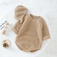 thumbnail image 2 of NOKIO Baby Boys Girls Knit Sweater Romper, Baby Solid Knit Romper Cotton Long Sleeve Boy Girl Sweater Clothes Baby Bodysuit With Cute Hat Set Children'S Knit Pullover Baby Boys Girls Knitted Sweater, 2 of 6