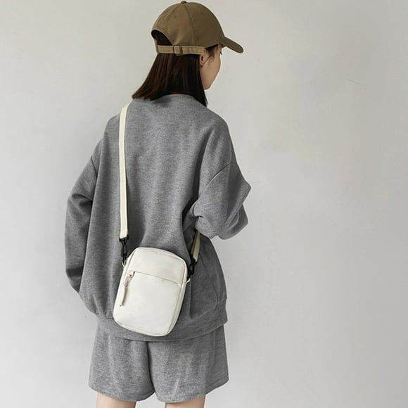 Sling Bag Crossbody Chest Shoulder | Water Resistant Cloth | Adjustable One Strap Travel Purse | Main Pocket Fits 7.9 Inch Tablet | Earphone Hole | White Khaki | 14x5x20cm | 1pc