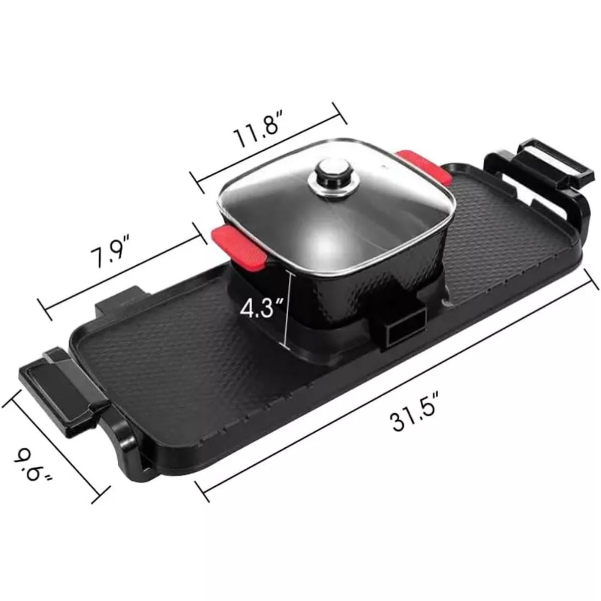 WSYW 2 in 1 Electric Grill Hot Pot Non-Stick Grill Pan Indoor Non-Stick Pan 1700W for 1-8 People