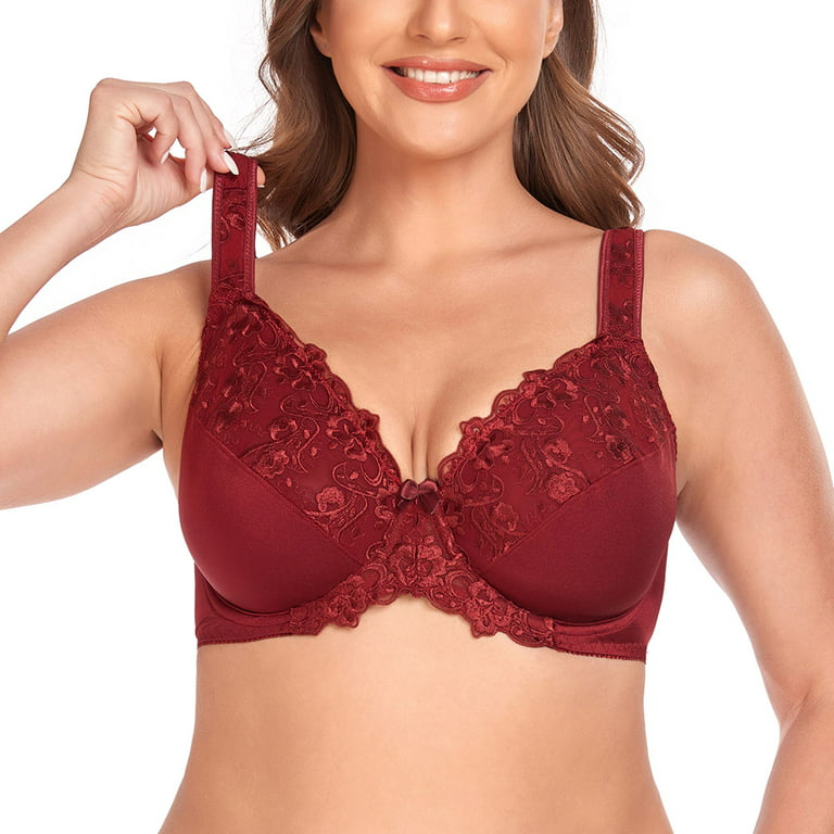 Women's Sexy Lace Embroidered Bras Full Coverage Unlined Underwire Plus  Size Bra 34G 