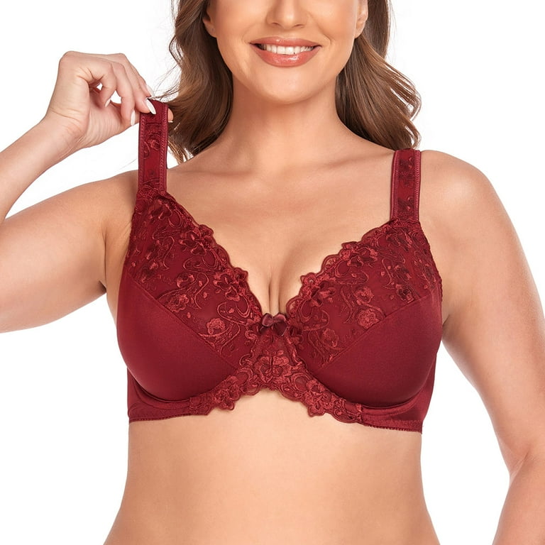 Women's Sexy Lace Embroidered Bras Full Coverage Unlined Underwire Plus  Size Bra 34G 