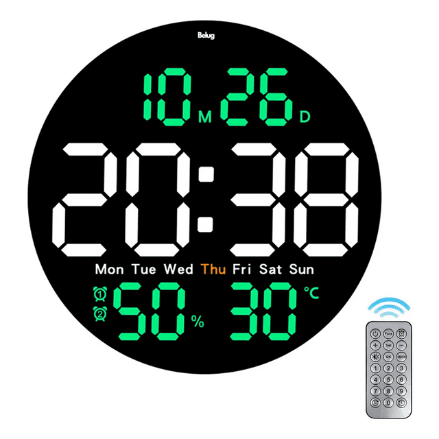 Reloj De Pared Digital De 10 Pulgadas Con Termómetro Alarmas Belug, Negro