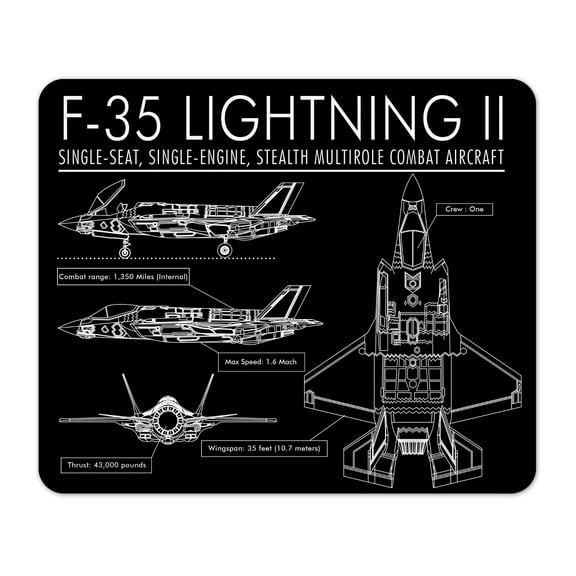 F-35A Lightning II White Schematic Mouse Pad 1/4 Thick