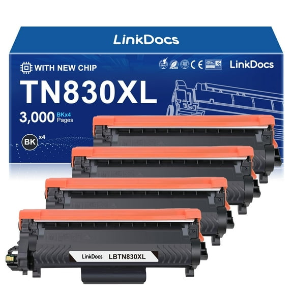 TN830XL Toner Cartridges High Yield Compatible for Brother TN 830XL TN830XL/V DCP-l2640dw HL-l2460dw HL-l2405w MFC-l2820dw MFC-l2760dw HL-l2480dw HL-l2465dw Printer Ink（4 Pack）